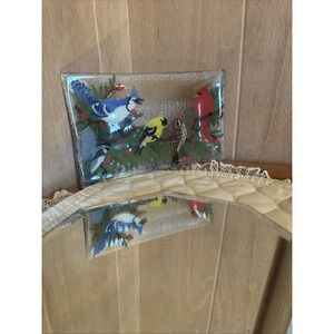 Peggy Karr  '05 Fused Glass Birds Holly Winter Design Approx 10"x6"